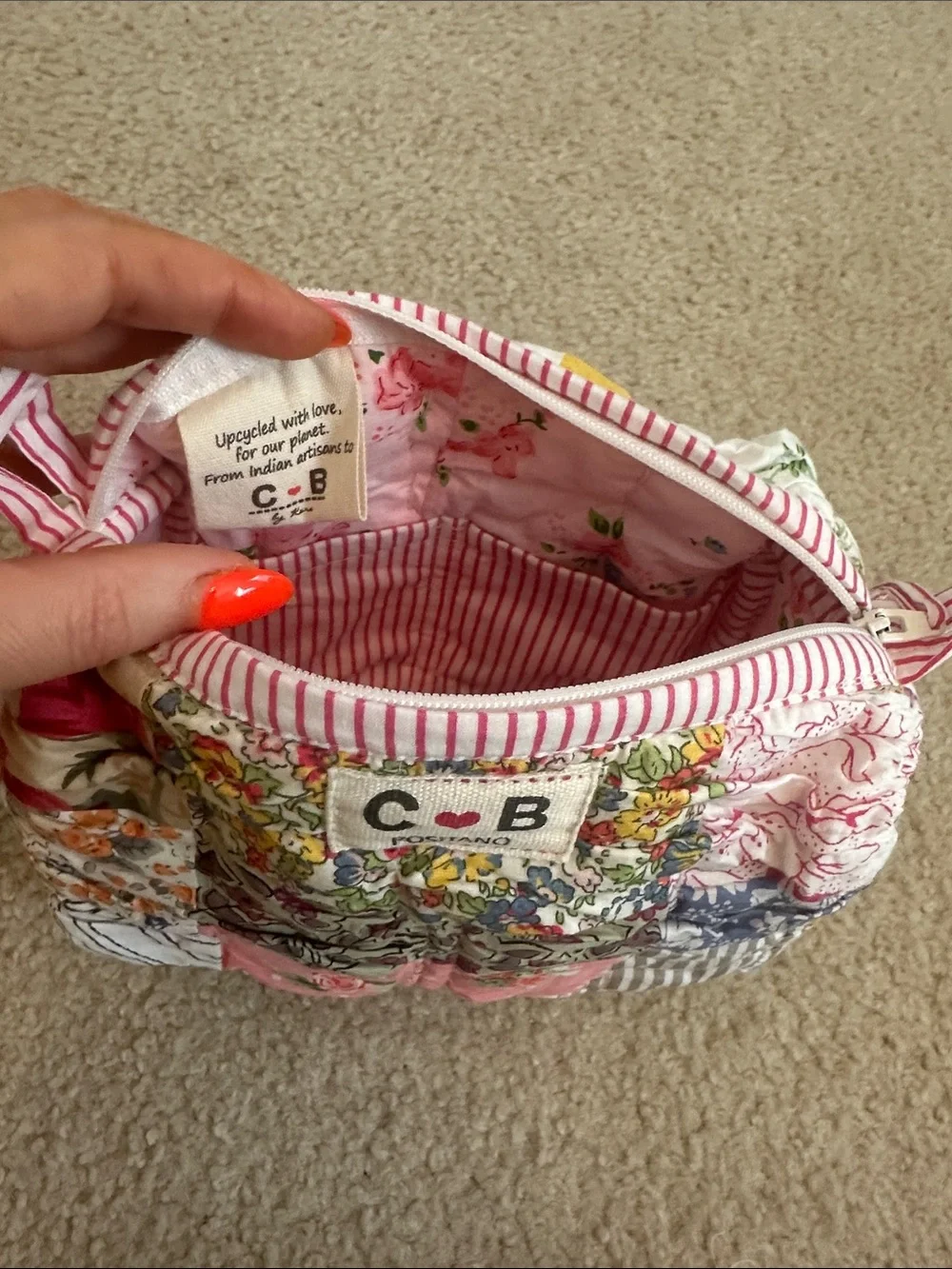 C&B Positano Multicolor Patchwork Quilted Cosmetic Pouch - Pink Accent